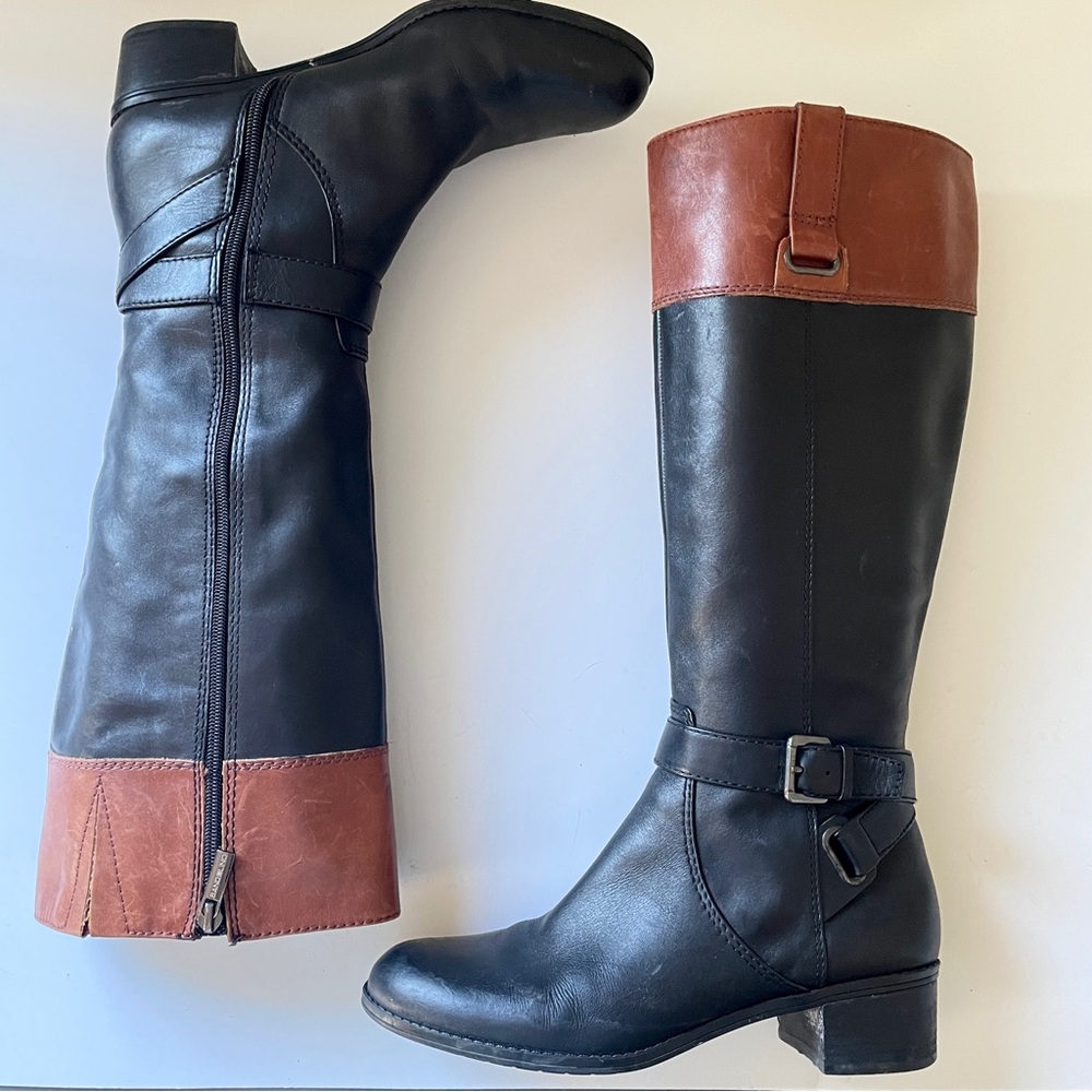 Tall Leather Riding Boot Black Brown Colorblock Equestrian BONDOLINO BDCAZADORA